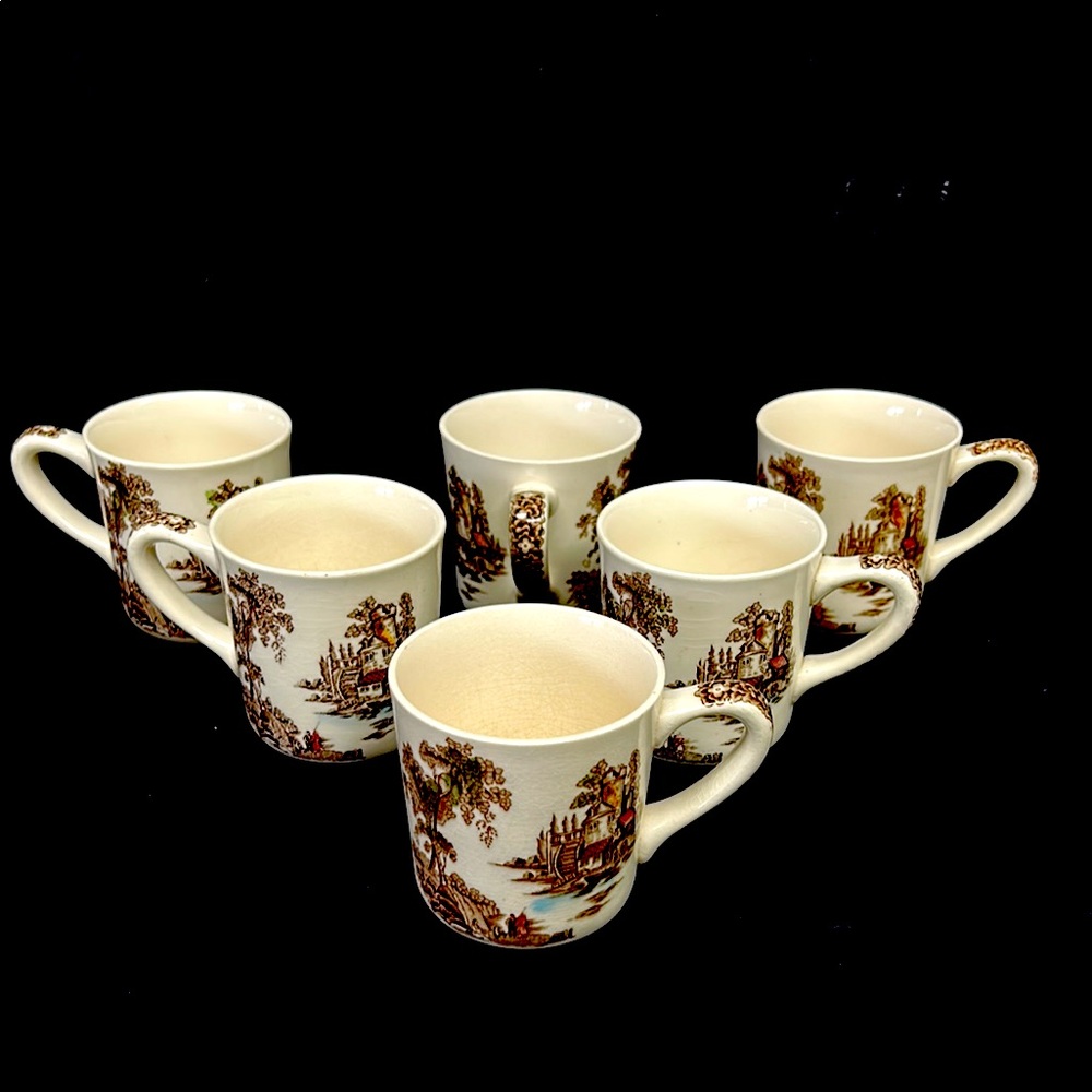 Vintage set of 6 8 oz ceramic mugs “TheOld Mill” by Johnson Bros England